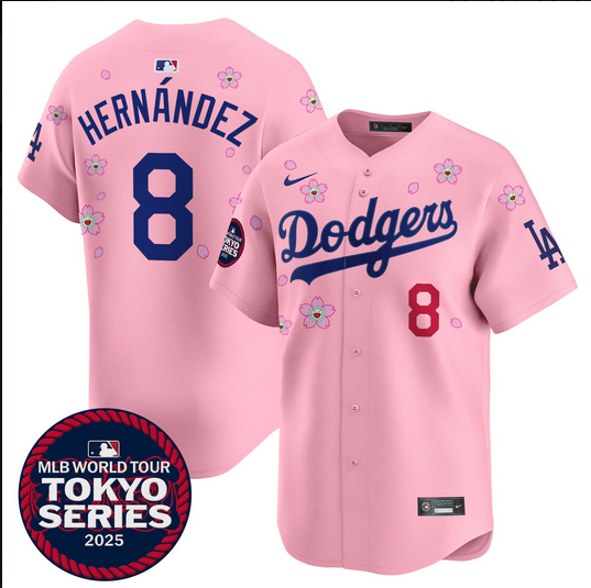 Men Los Angeles Dodgers #8 Hernandez Tokyo Series 2025 pink Limited Stitched Jersey